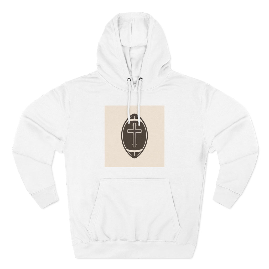 A cozy hoodie that unites faith and football with a bold cross set inside a classic football design.