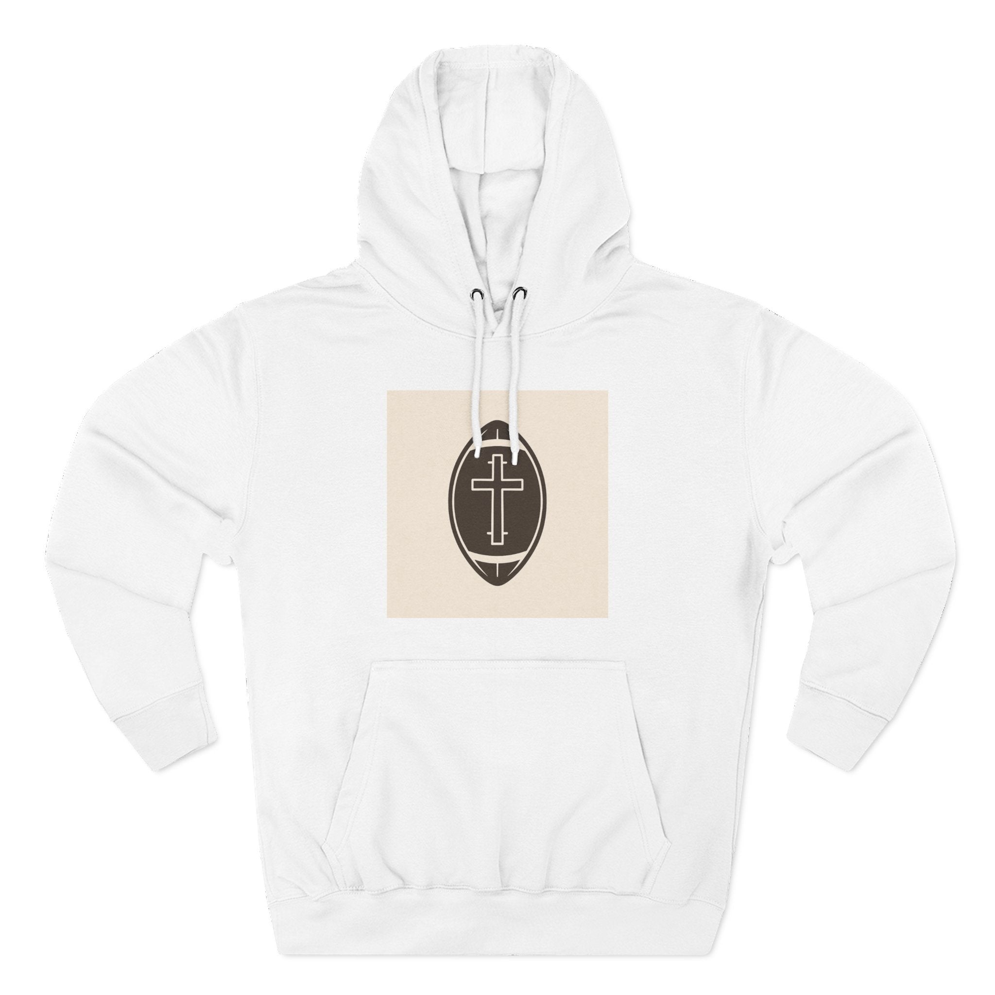 A cozy hoodie that unites faith and football with a bold cross set inside a classic football design.