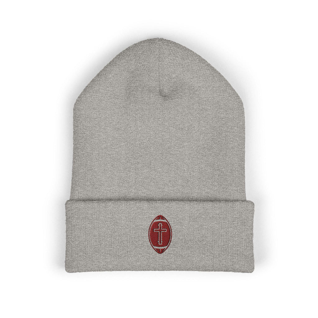 Classic Cuffed Beanie with football + cross design (Embroidery)