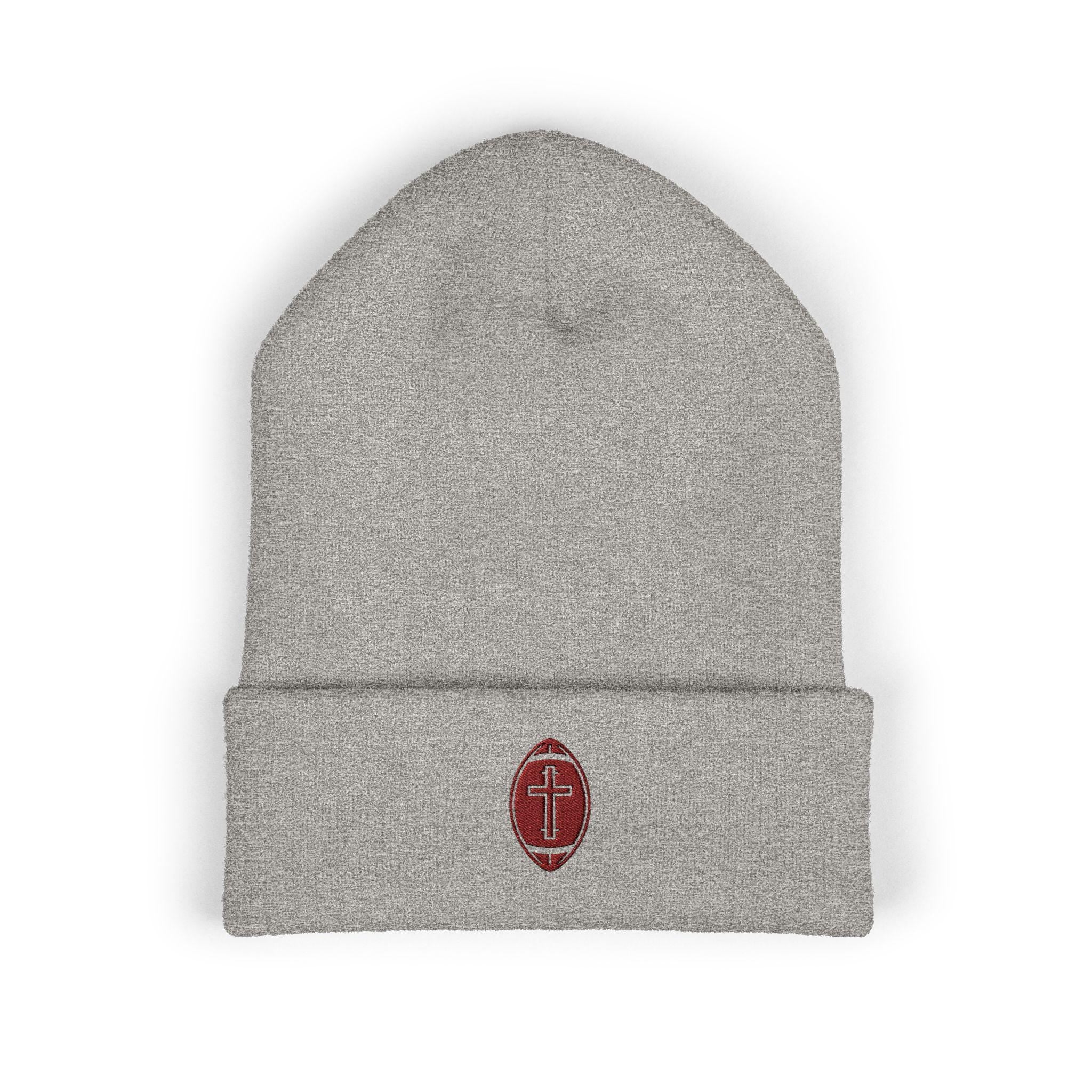 Classic Cuffed Beanie with football + cross design (Embroidery)