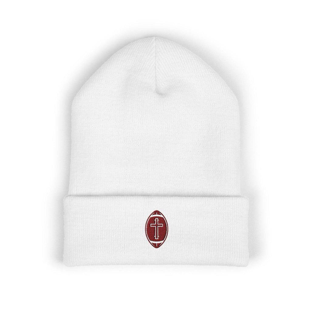 Classic Cuffed Beanie with football + cross design (Embroidery)