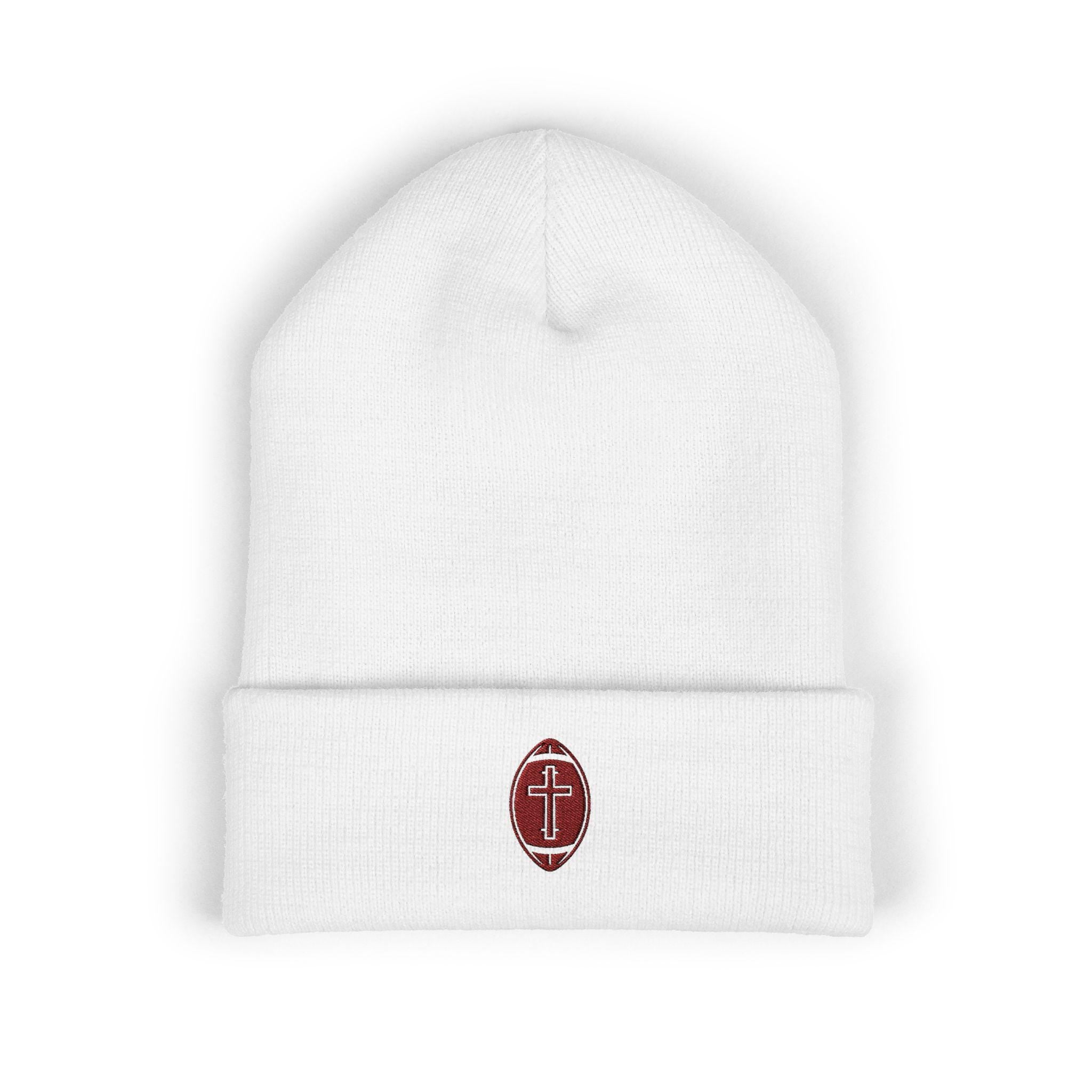 Classic Cuffed Beanie with football + cross design (Embroidery)