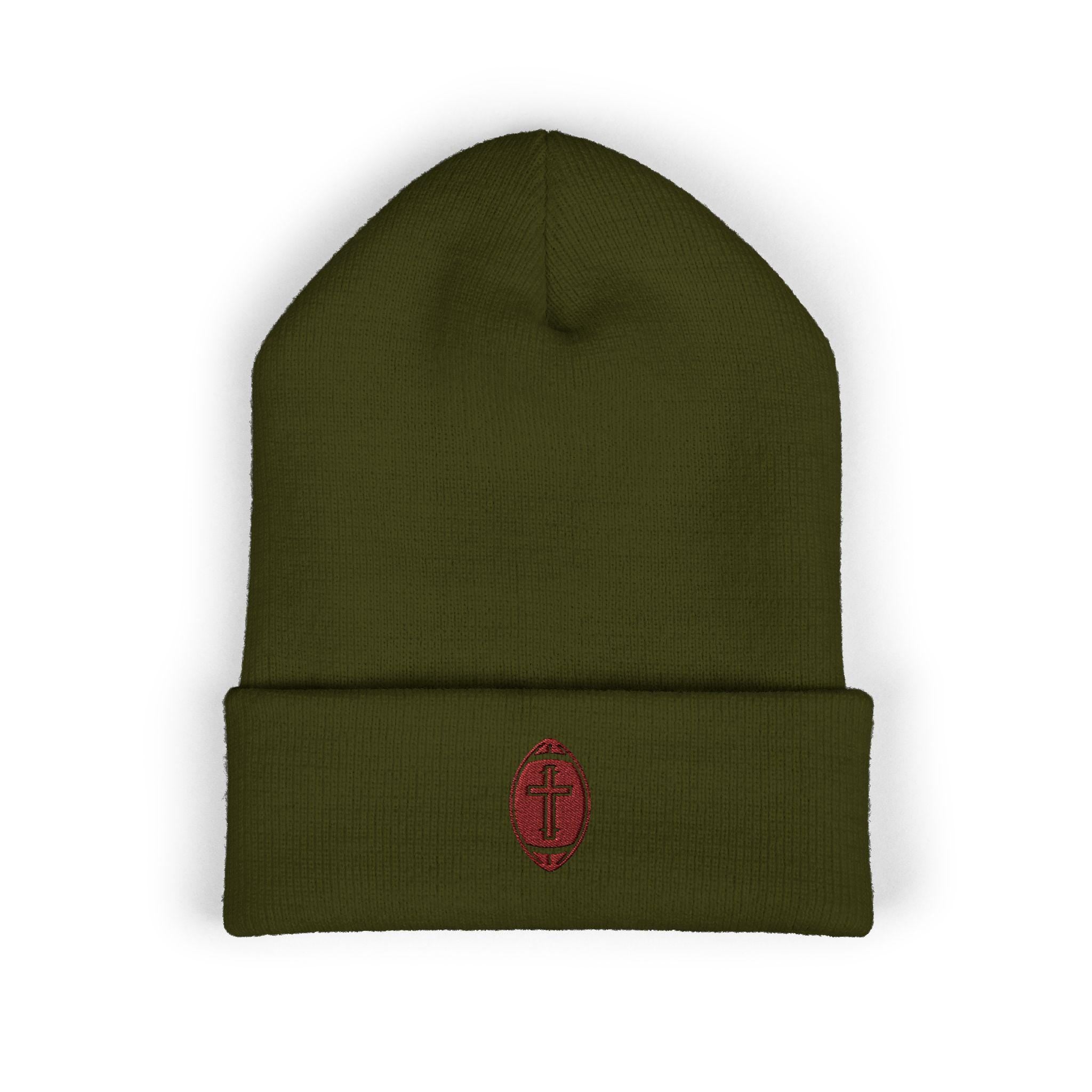 Classic Cuffed Beanie with football + cross design (Embroidery)