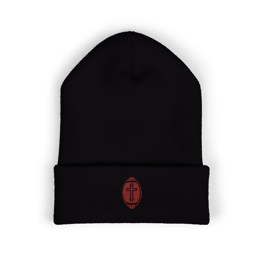Classic Cuffed Beanie with football + cross design (Embroidery)