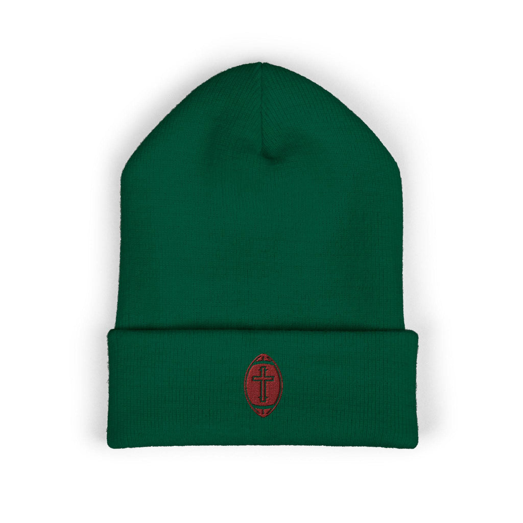 Classic Cuffed Beanie with football + cross design (Embroidery)