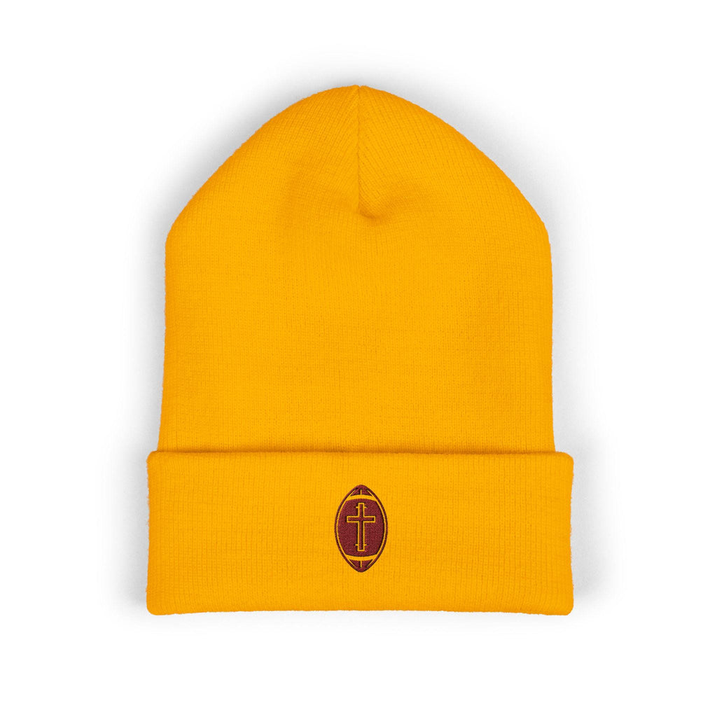 Classic Cuffed Beanie with football + cross design (Embroidery)