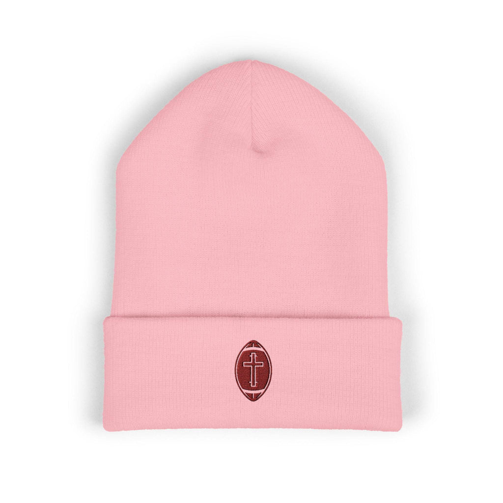 Classic Cuffed Beanie with football + cross design (Embroidery)