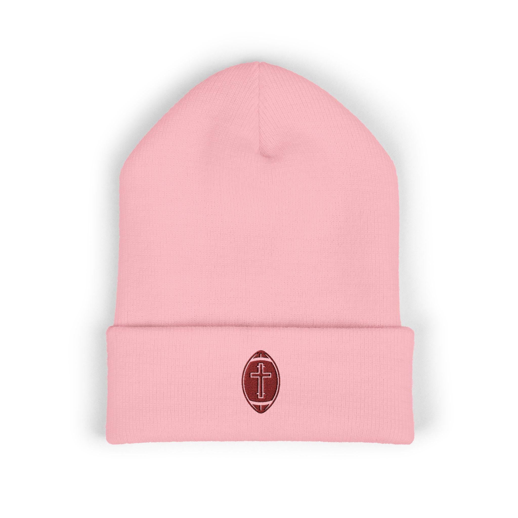 Classic Cuffed Beanie with football + cross design (Embroidery)